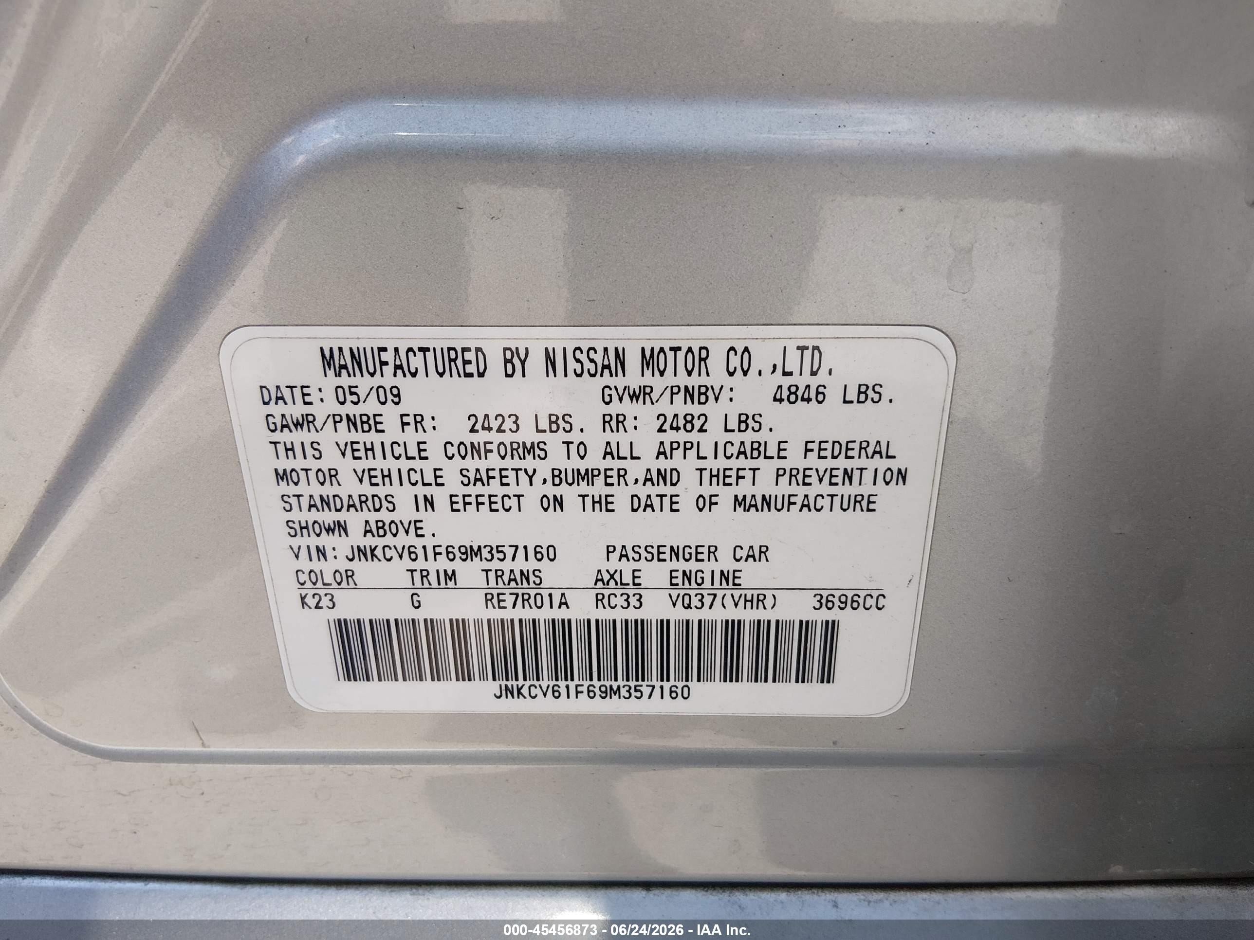 2009 Infiniti G37x   Silver vin: JNKCV61F69M357160