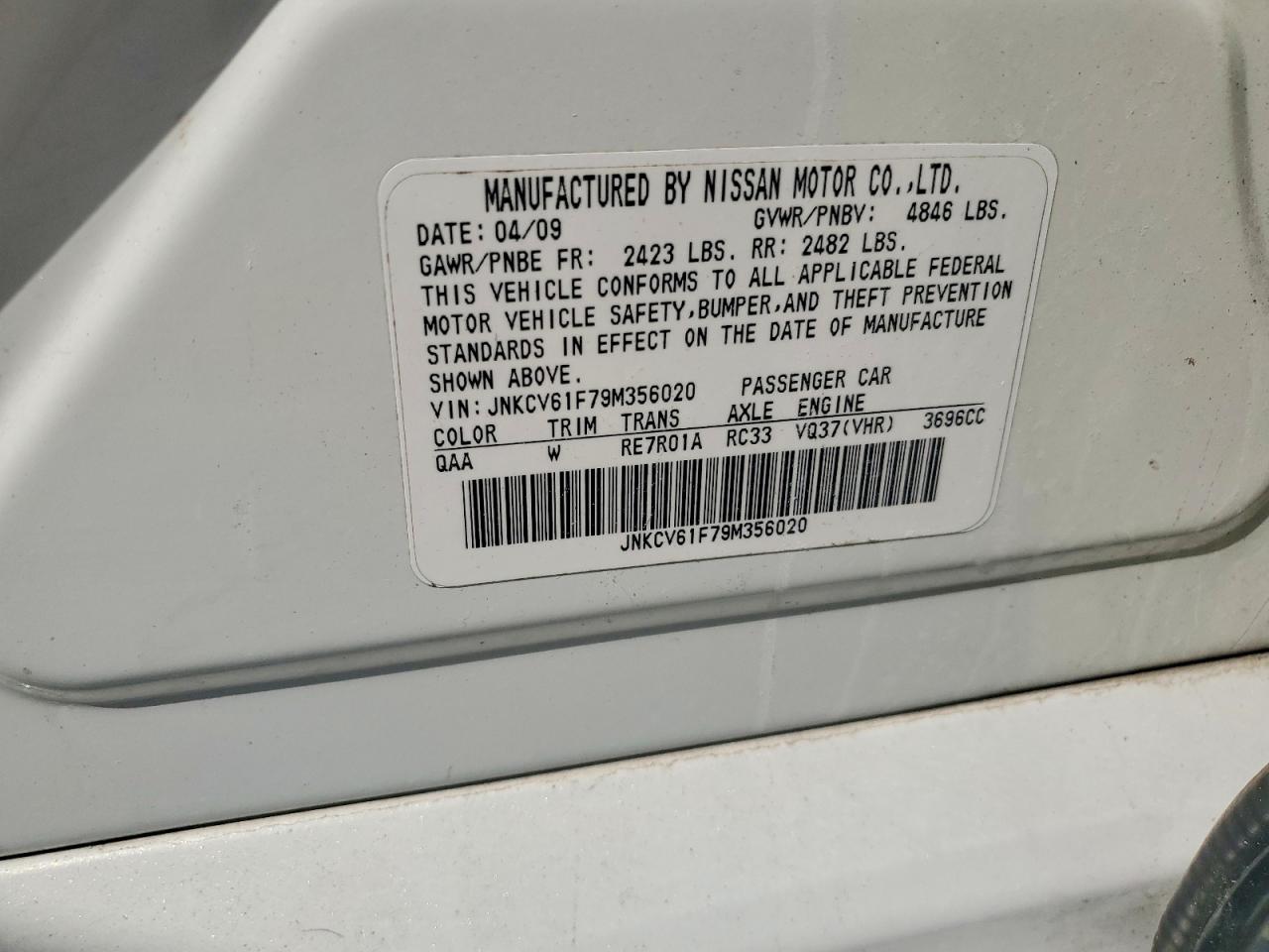 2009 Infiniti G37 Sedan X Белый vin: JNKCV61F79M356020