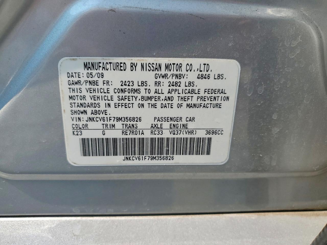 2009 Infiniti G37 Sedan X Silver vin: JNKCV61F79M356826