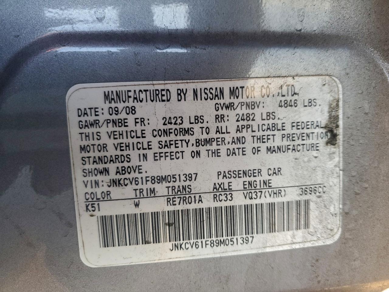 2009 Infiniti G37 Silver vin: JNKCV61F89M051397