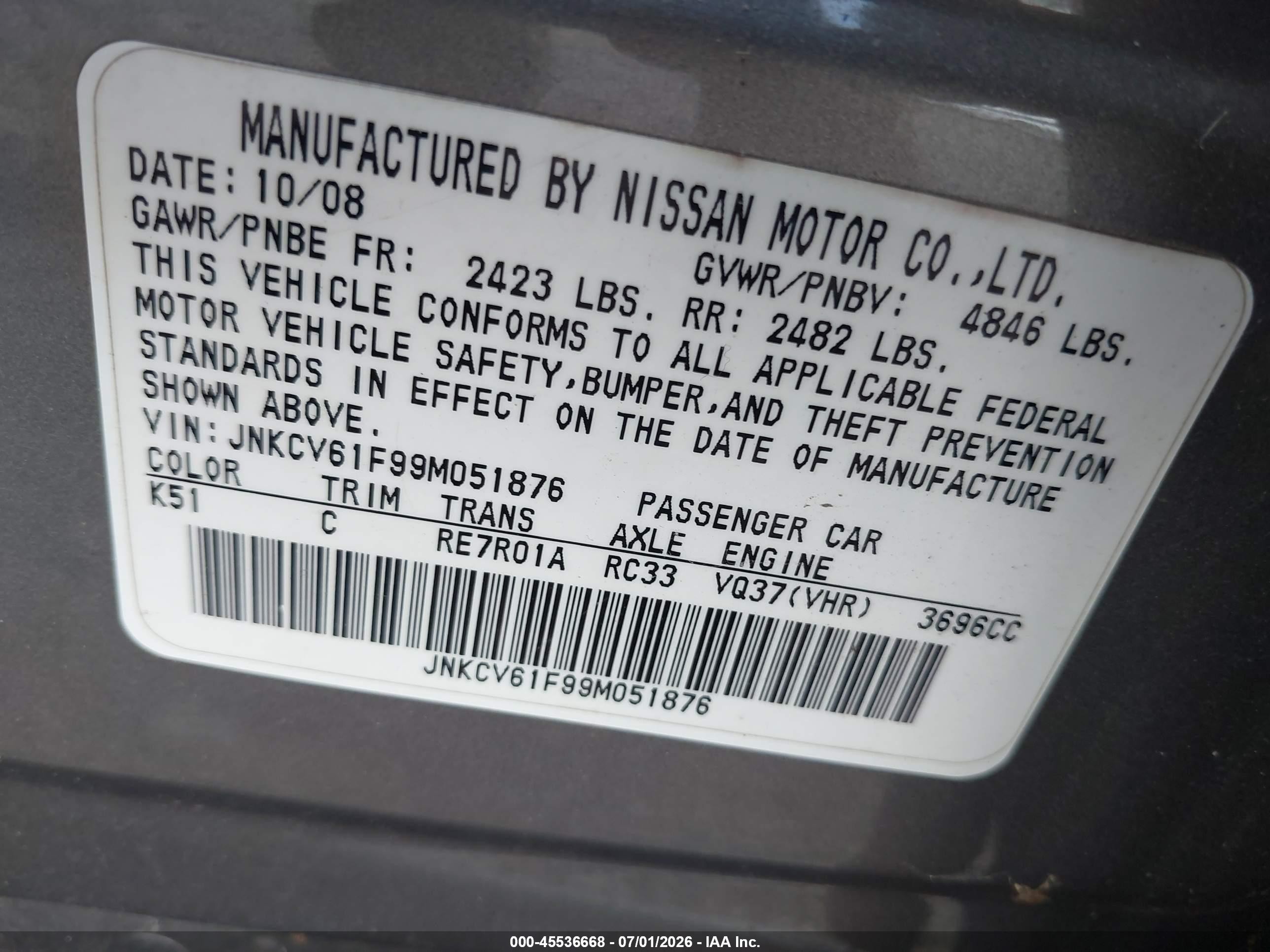 2009 Infiniti G37x Gray vin: JNKCV61F99M051876