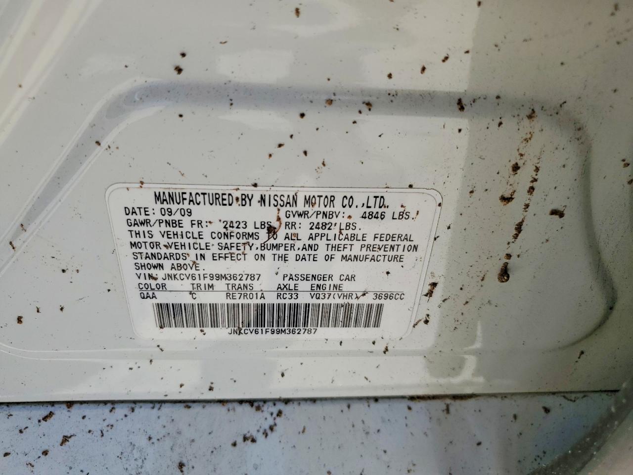 2009 Infiniti G37 Sedan X White vin: JNKCV61F99M362787