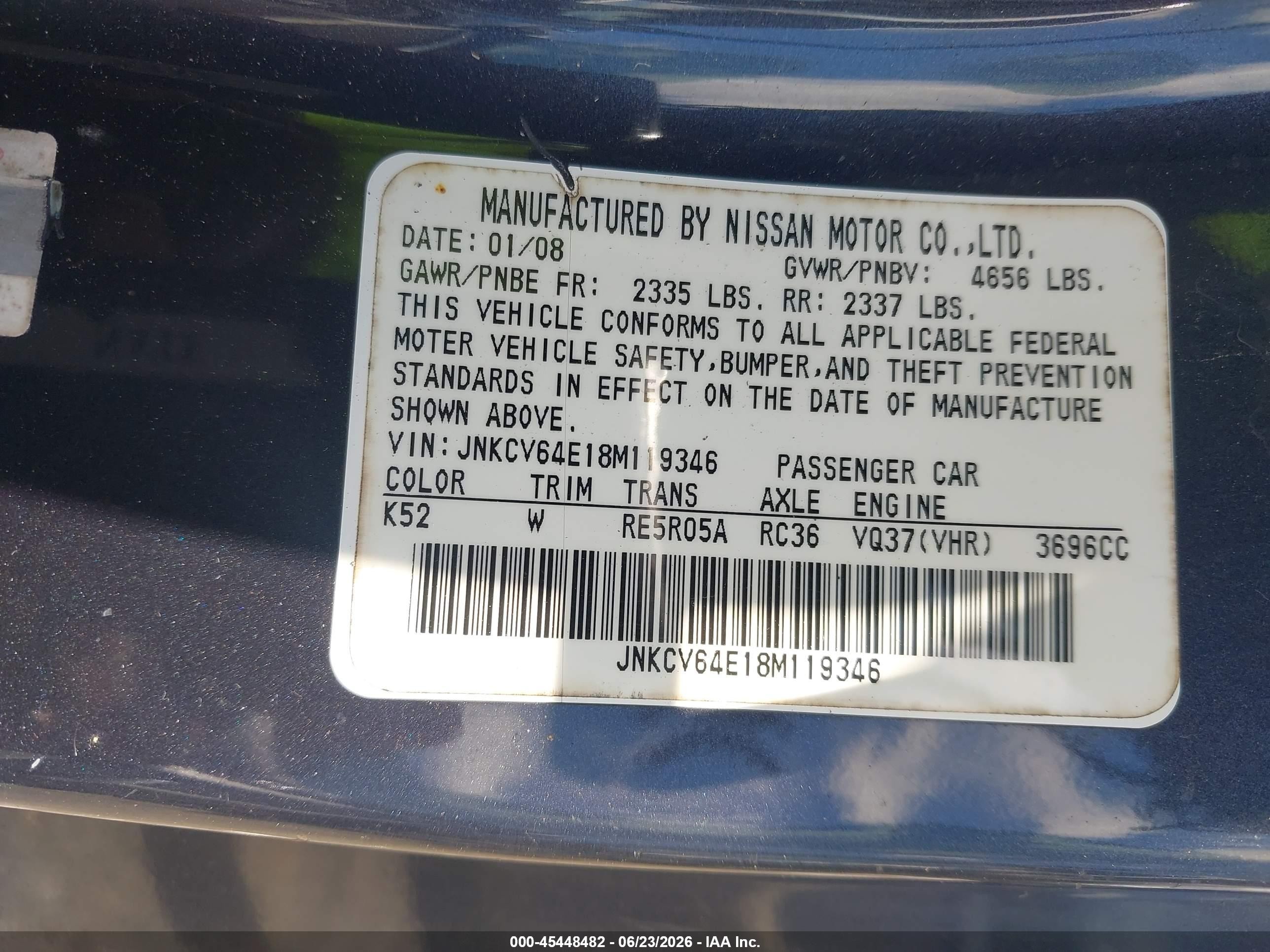 2008 Infiniti G37 Journey Gray vin: JNKCV64E18M119346