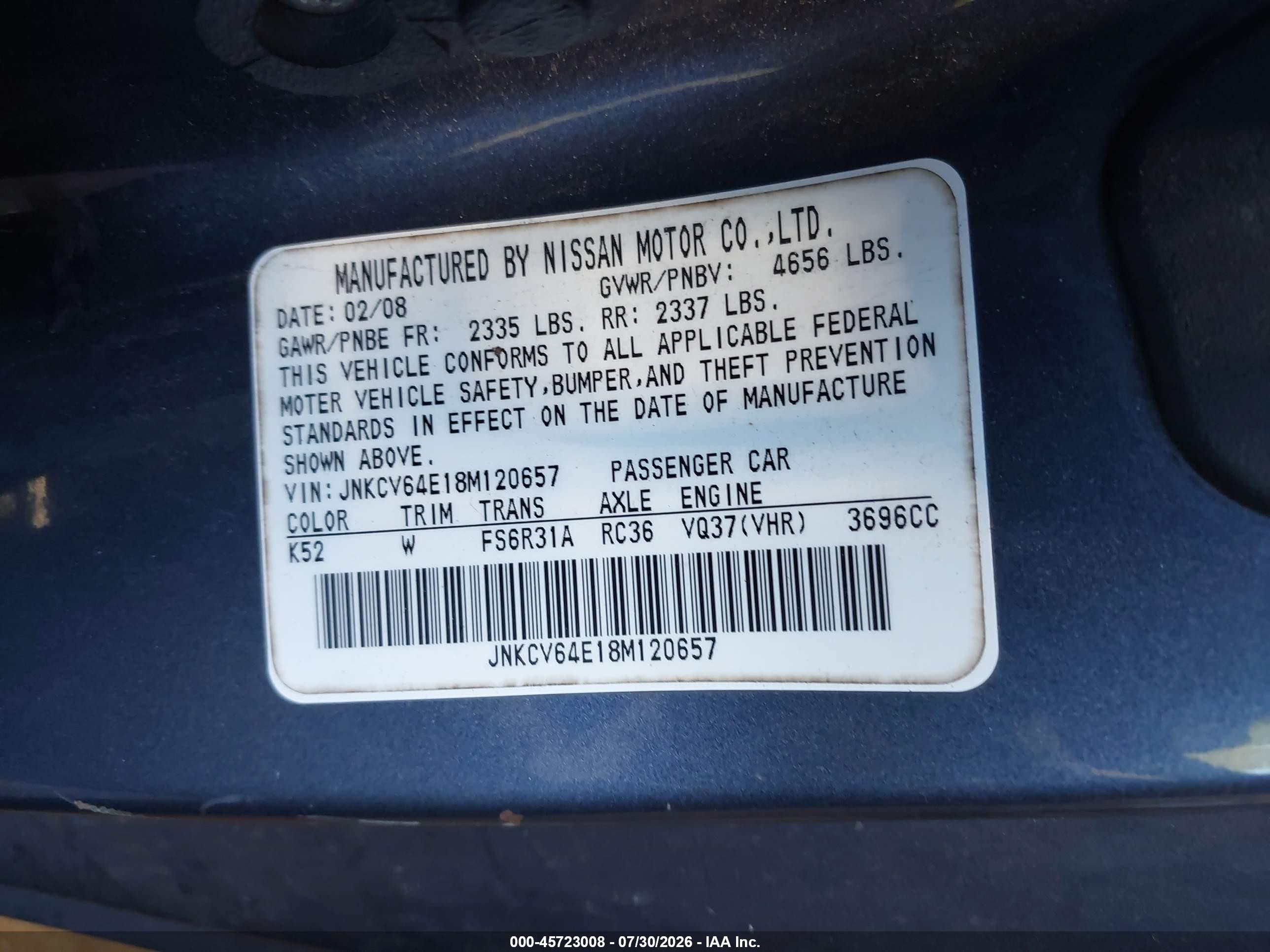 2008 Infiniti G37 Sport Синий vin: JNKCV64E18M120657