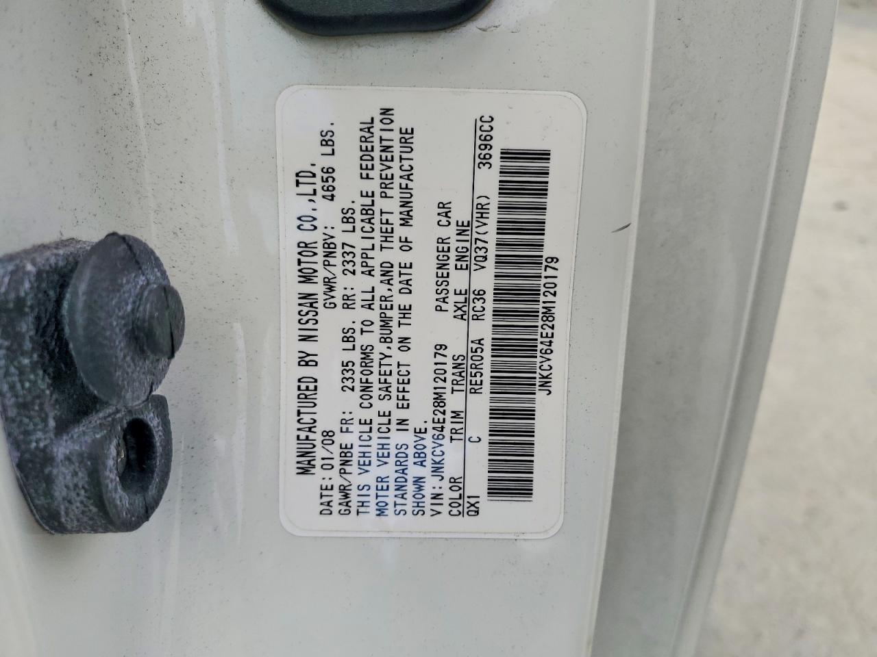 2008 Infiniti G37 Base White vin: JNKCV64E28M120179