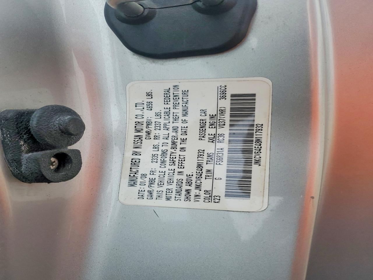 2008 Infiniti G37 Silver vin: JNKCV64E48M117932