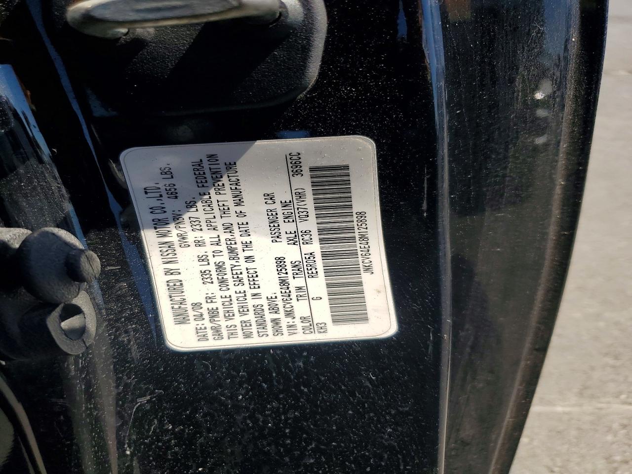 2008 Infiniti G37 Base Black vin: JNKCV64E48M125898