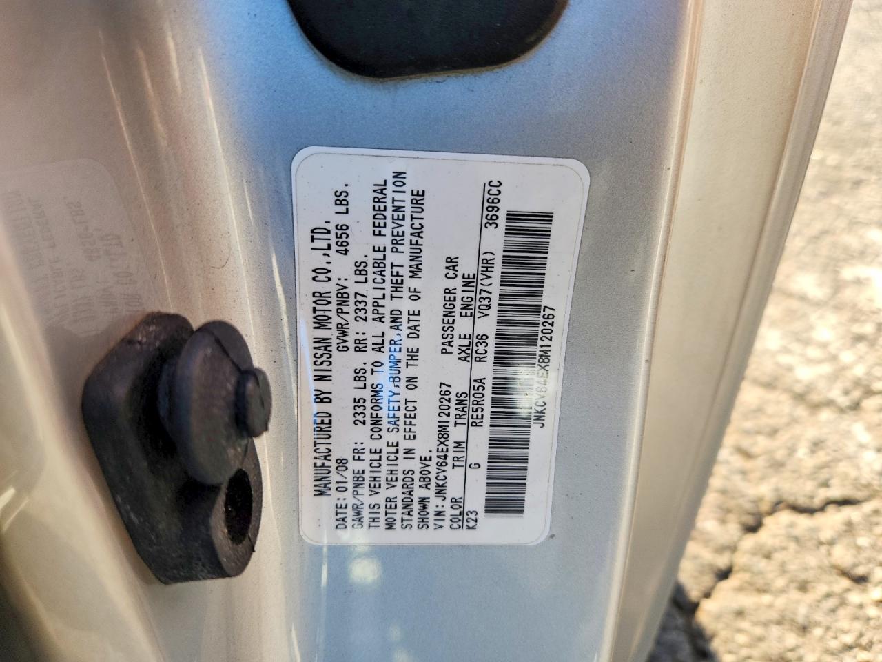 2008 Infiniti G37 Base Silver vin: JNKCV64EX8M120267