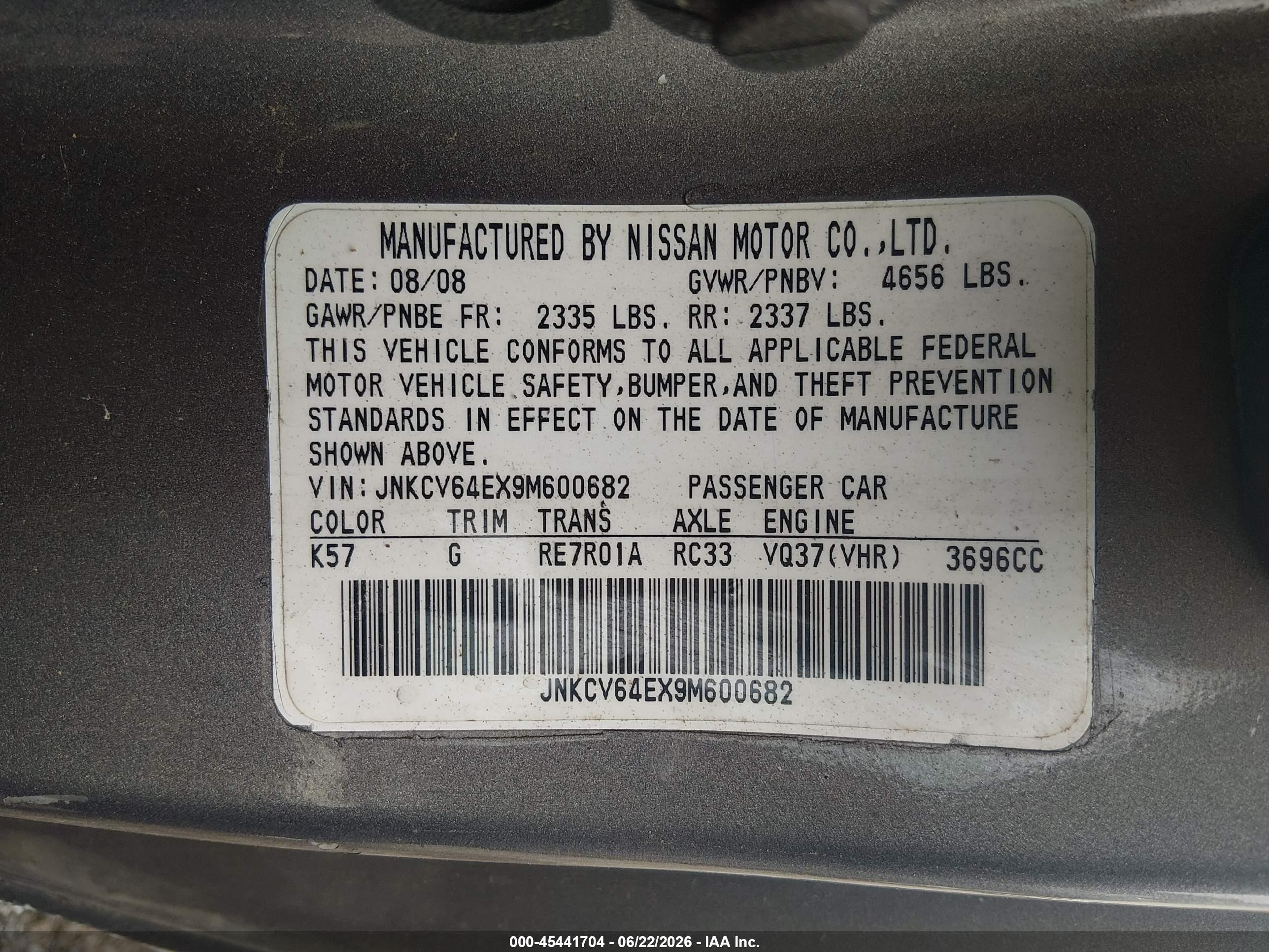 2009 Infiniti G37 Journey Gray vin: JNKCV64EX9M600682