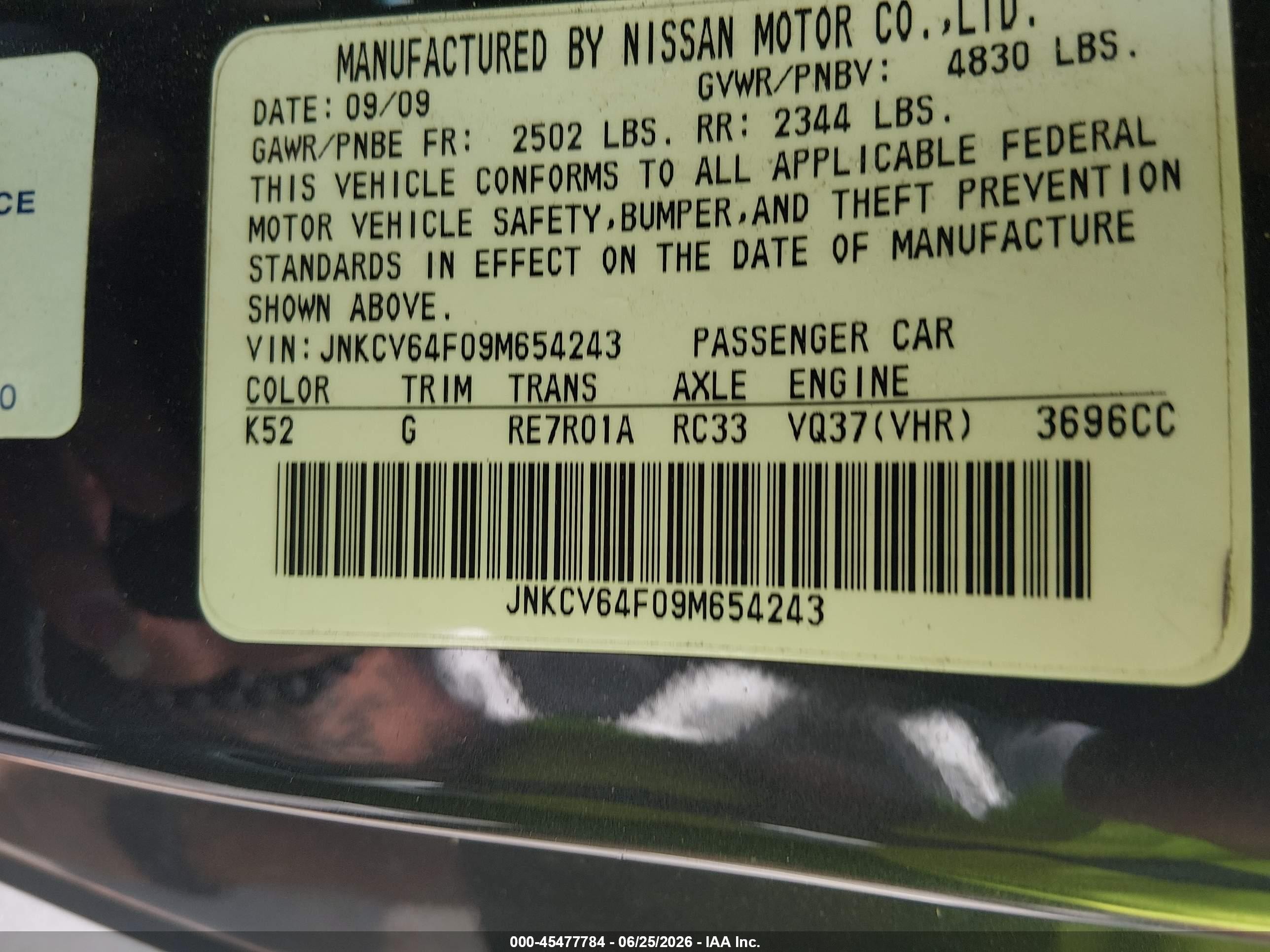 2009 Infiniti G37x   Gray vin: JNKCV64F09M654243