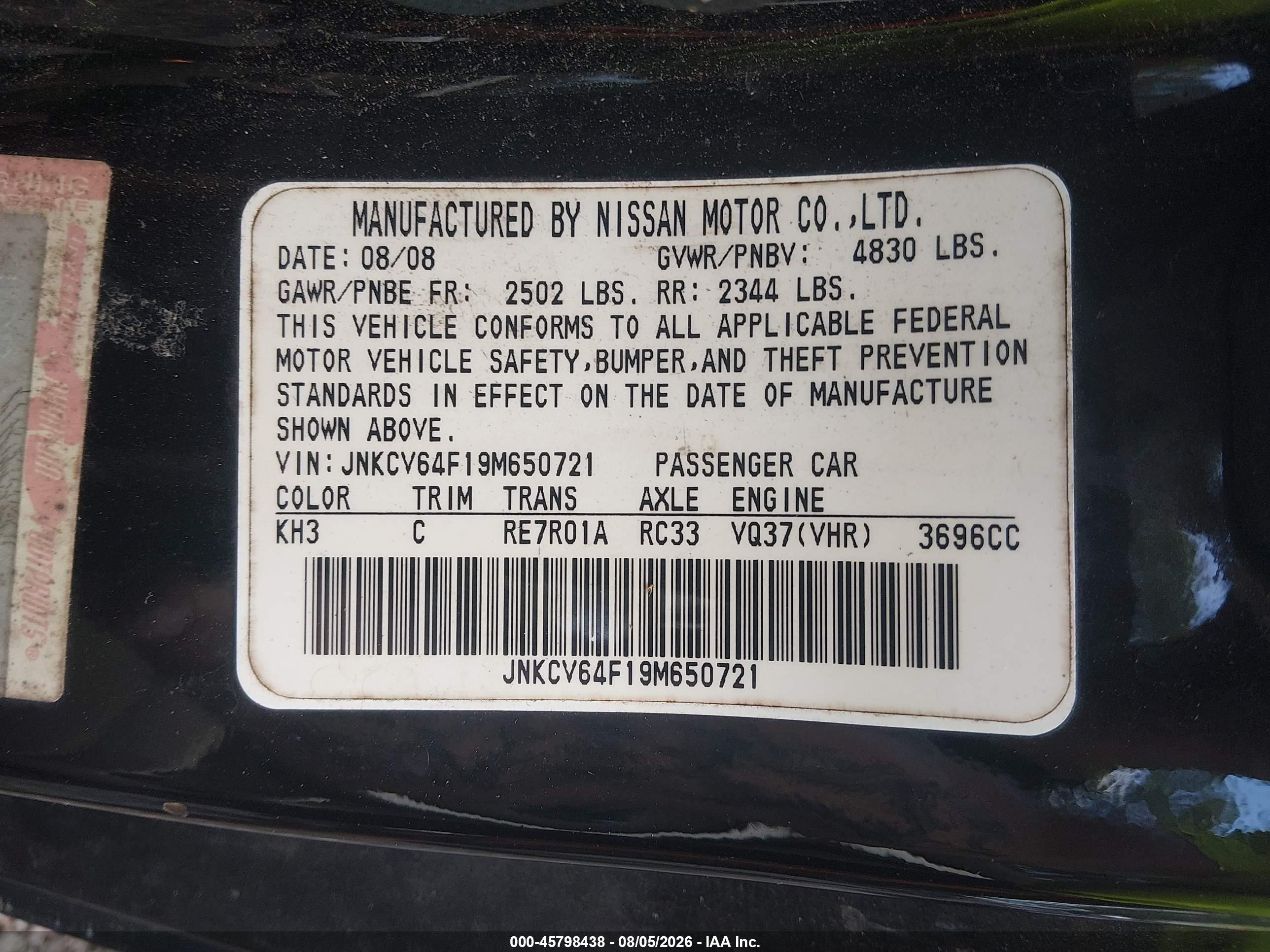 2009 Infiniti G37x   Черный vin: JNKCV64F19M650721