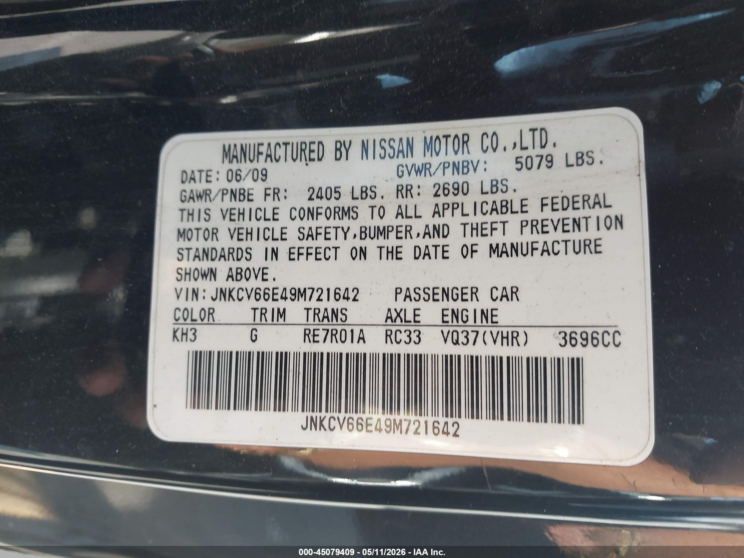 2009 Infiniti G37   Black vin: JNKCV66E49M721642