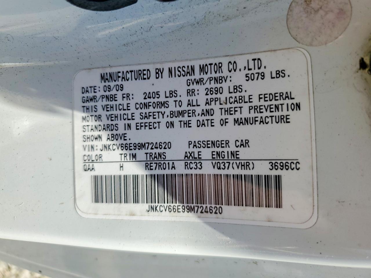 2009 Infiniti G37 Convertible Base White vin: JNKCV66E99M724620