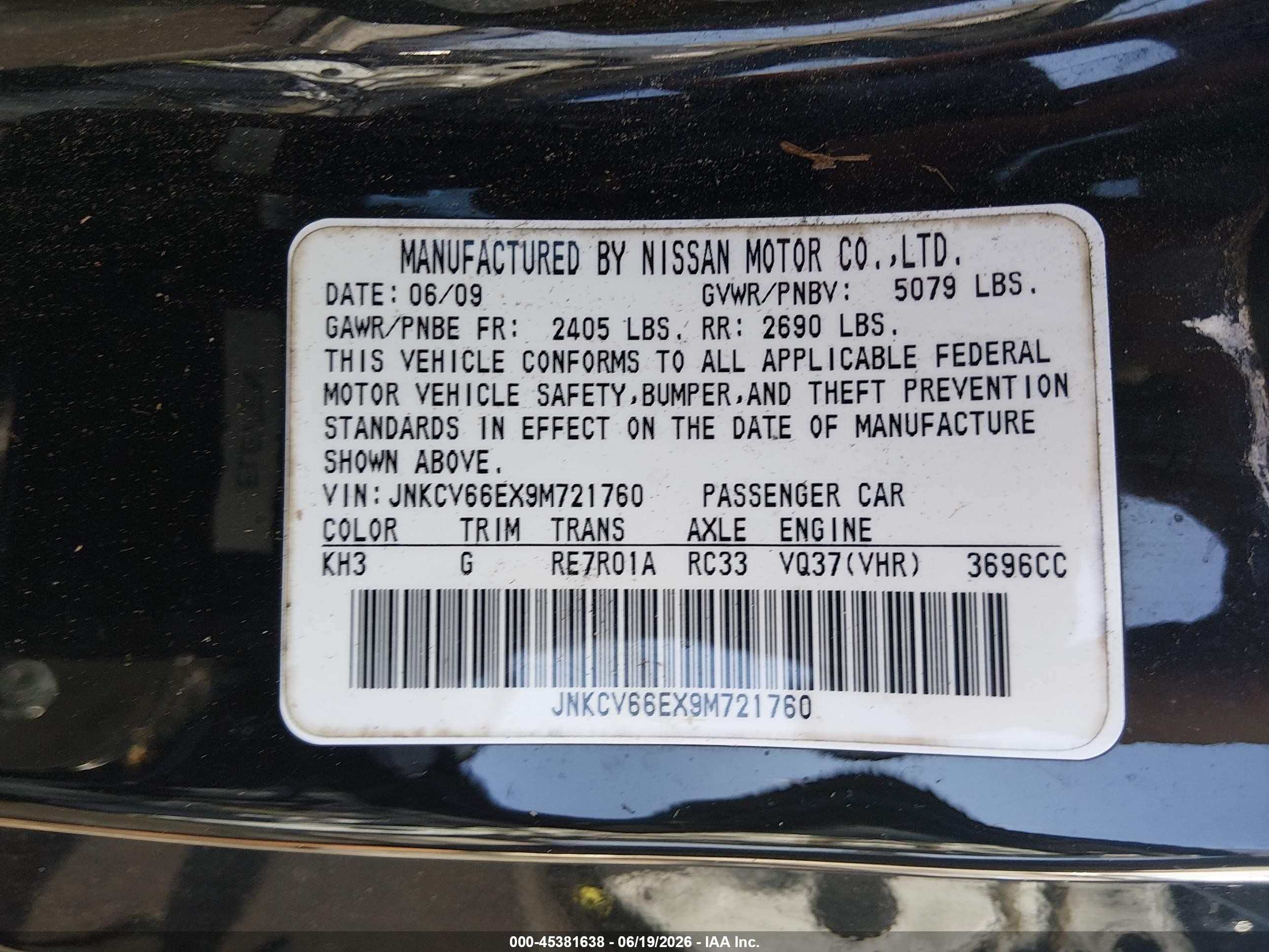 2009 Infiniti G37 Black vin: JNKCV66EX9M721760