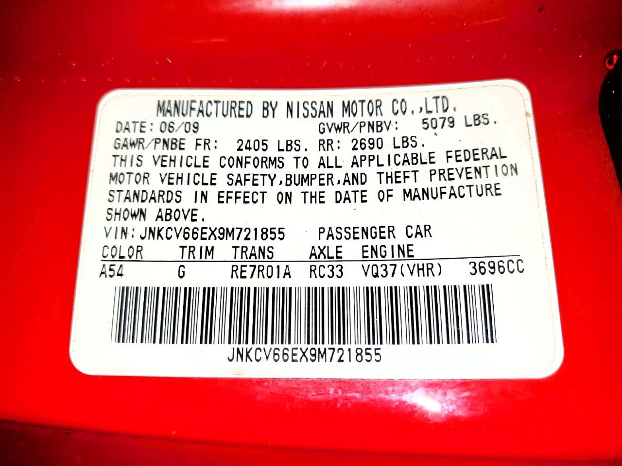 2009 Infiniti G37 Convertible Base Red vin: JNKCV66EX9M721855