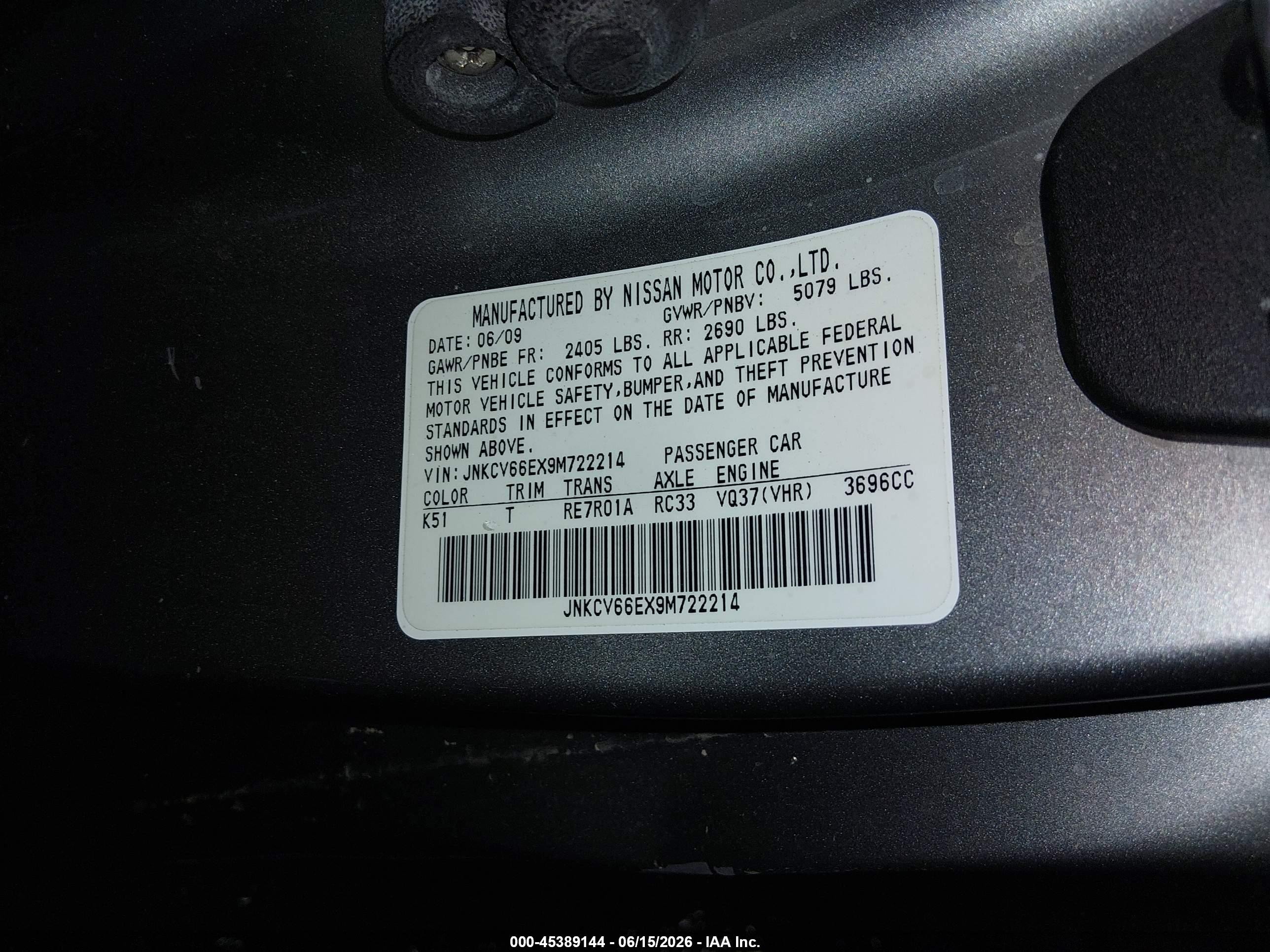 2009 Infiniti G37   Silver vin: JNKCV66EX9M722214