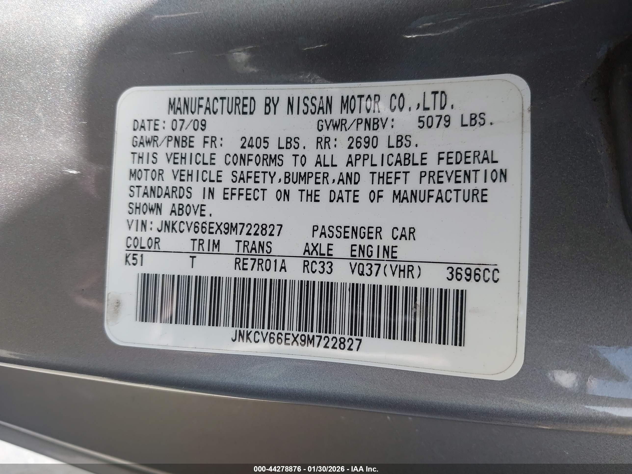 2009 Infiniti G37   Silver vin: JNKCV66EX9M722827