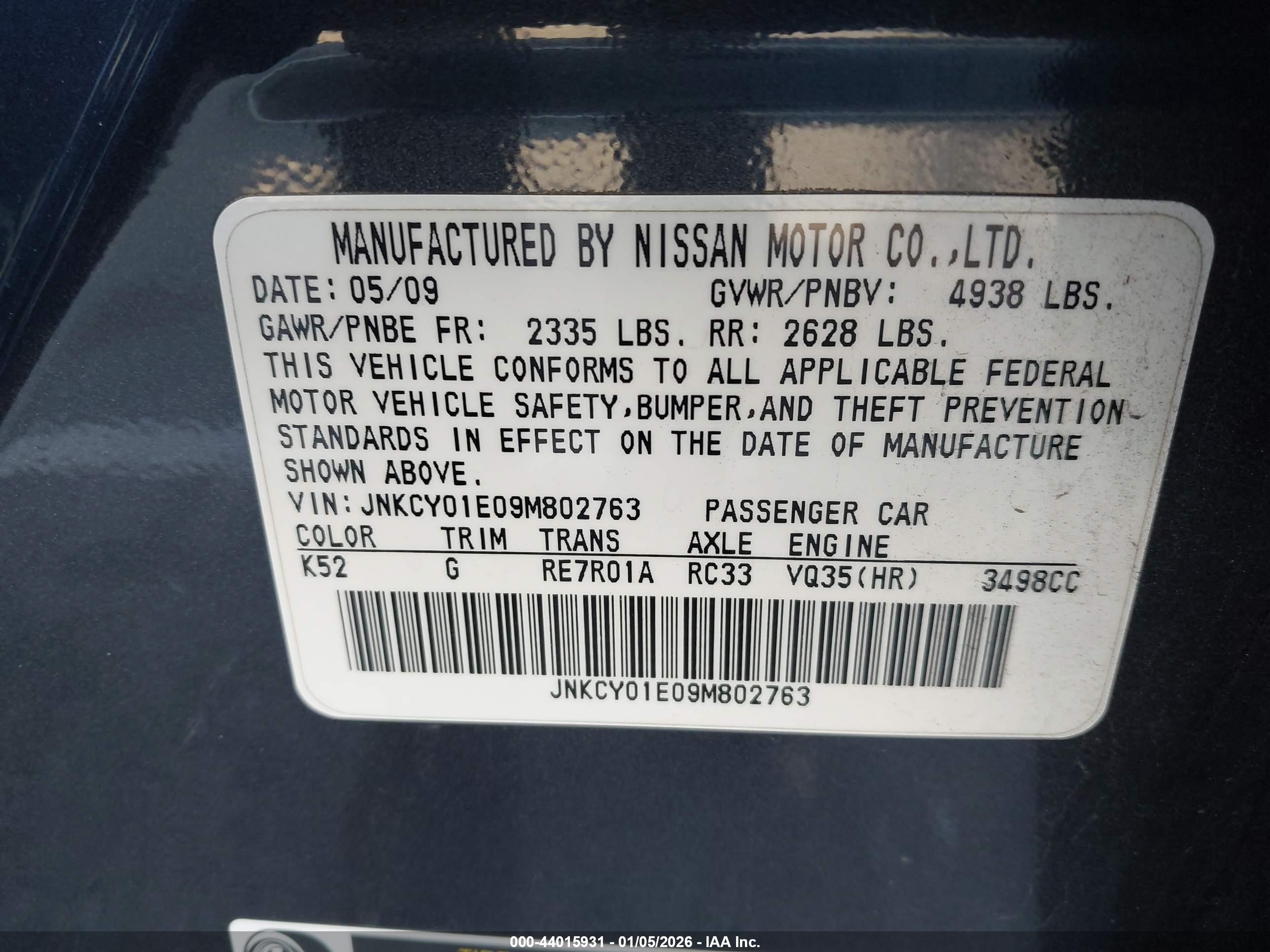 2009 Infiniti M35   Gray vin: JNKCY01E09M802763