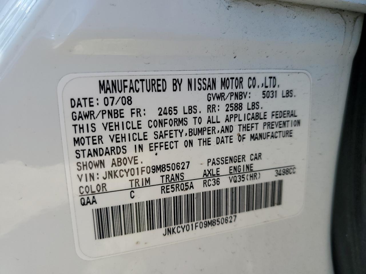 2009 Infiniti M35 Base White vin: JNKCY01F09M850627
