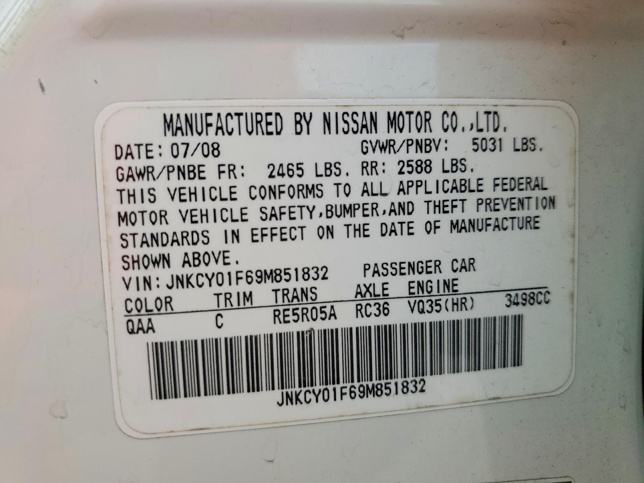 2009 Infiniti M35 X White vin: JNKCY01F69M851832