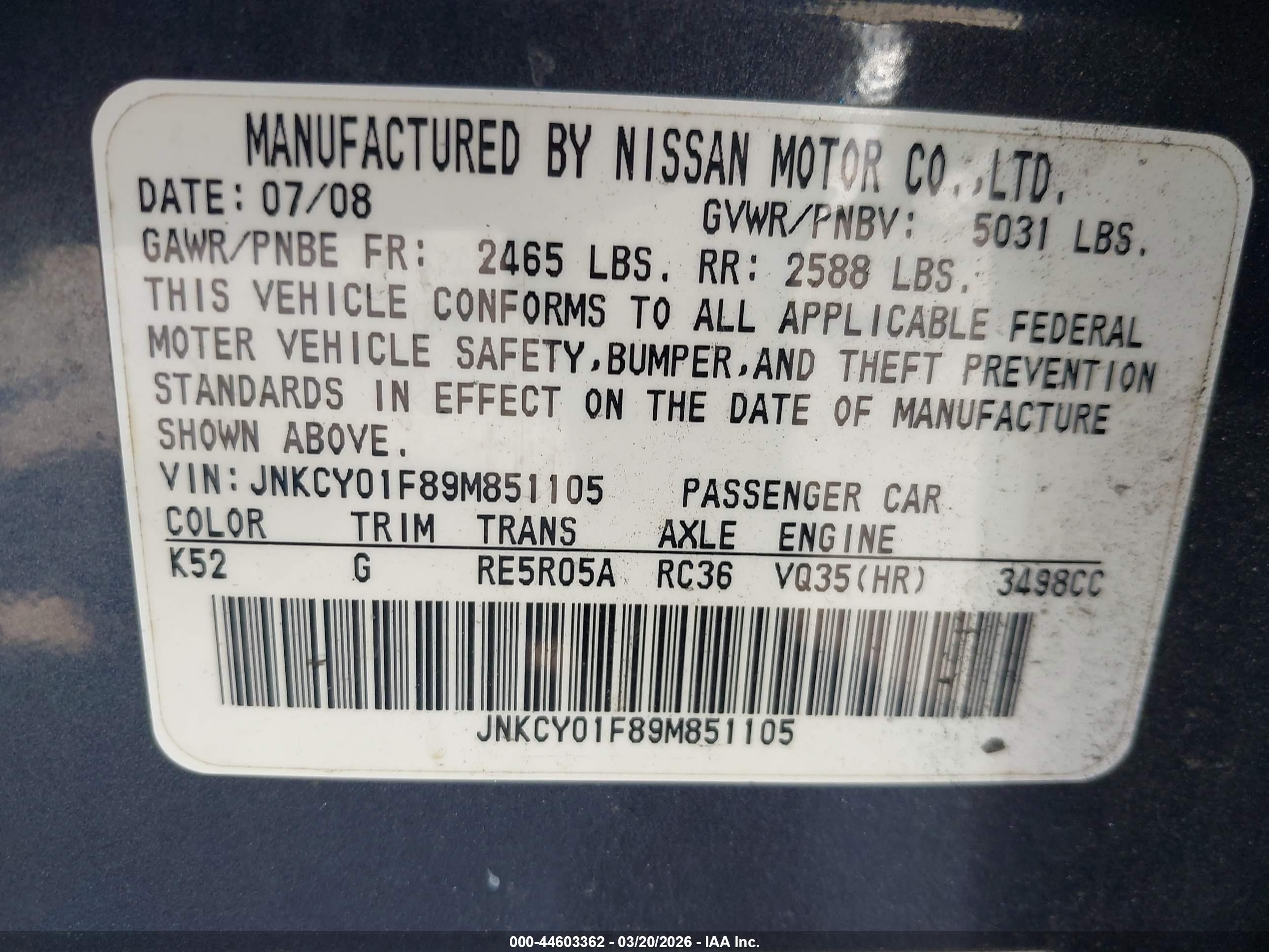 2009 Infiniti M35x   Gray vin: JNKCY01F89M851105