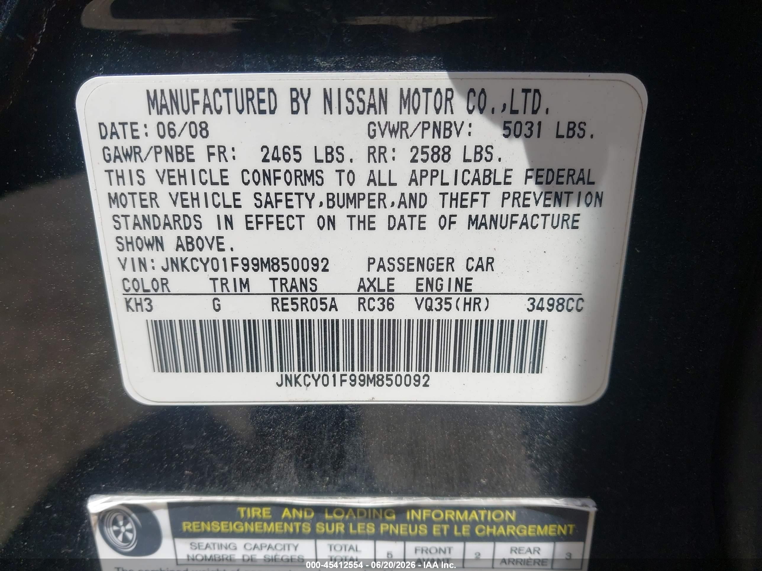 2009 Infiniti M35x   Black vin: JNKCY01F99M850092