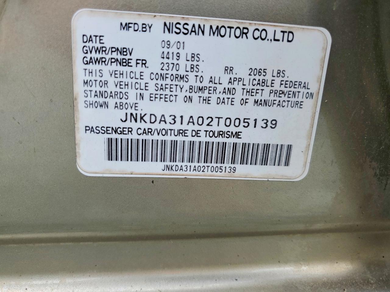 2002 Infiniti I35 Base Gold vin: JNKDA31A02T005139