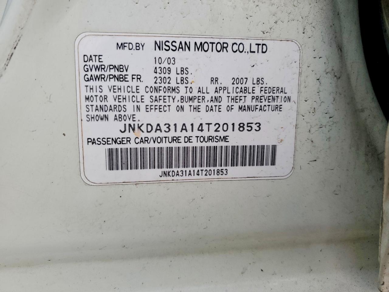 2004 Infiniti I35 Base White vin: JNKDA31A14T201853