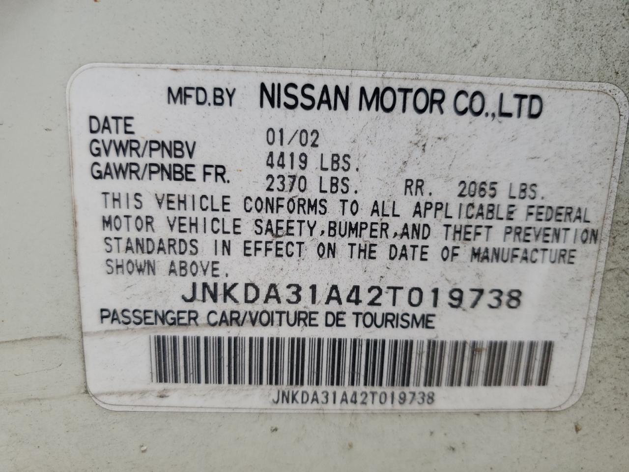 2002 Infiniti I35 White vin: JNKDA31A42T019738