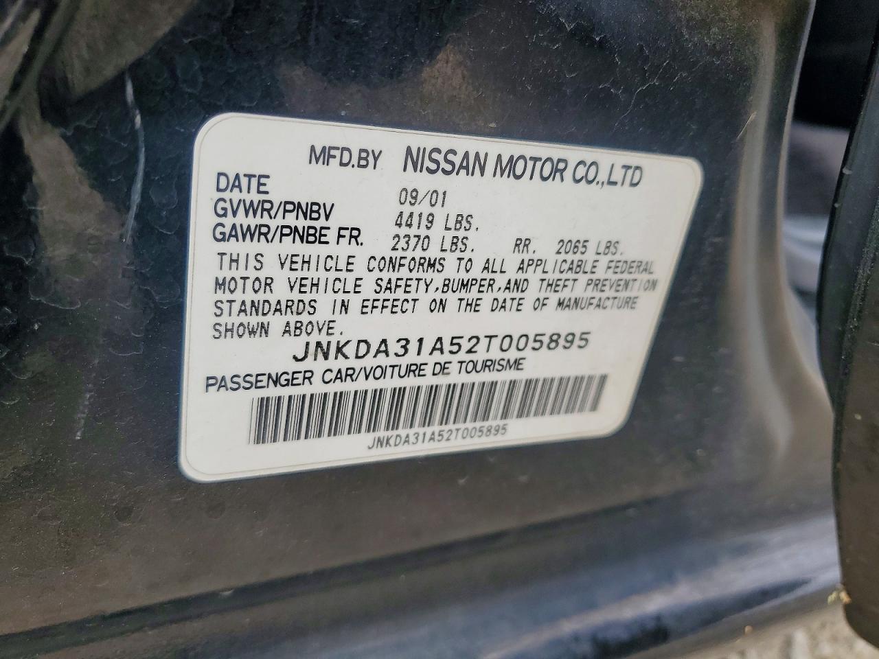 2002 Infiniti I35 Base Black vin: JNKDA31A52T005895