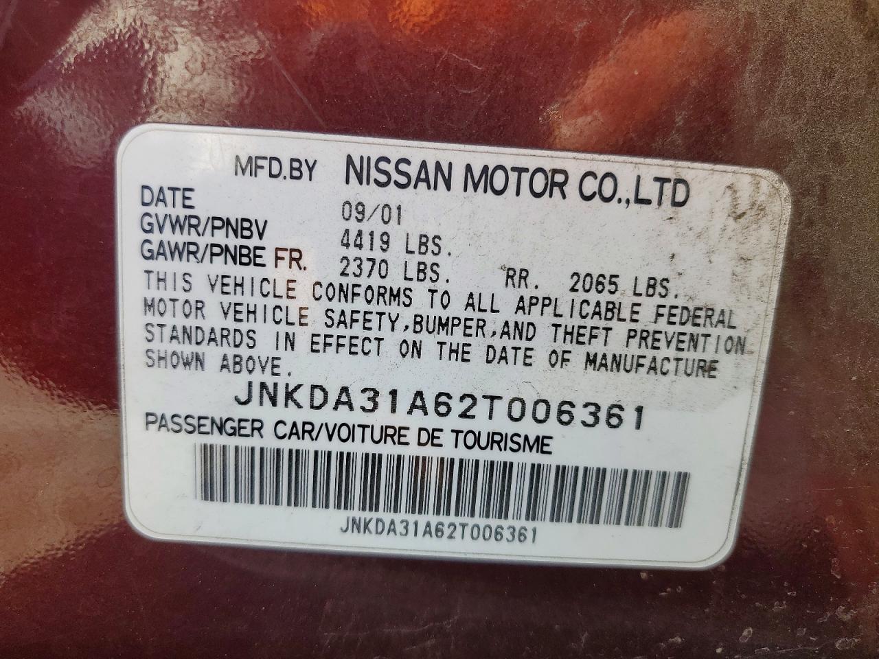 2002 Infiniti I35 Base Red vin: JNKDA31A62T006361