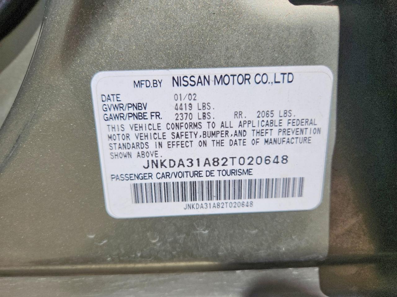 2002 Infiniti I35 Base Beige vin: JNKDA31A82T020648