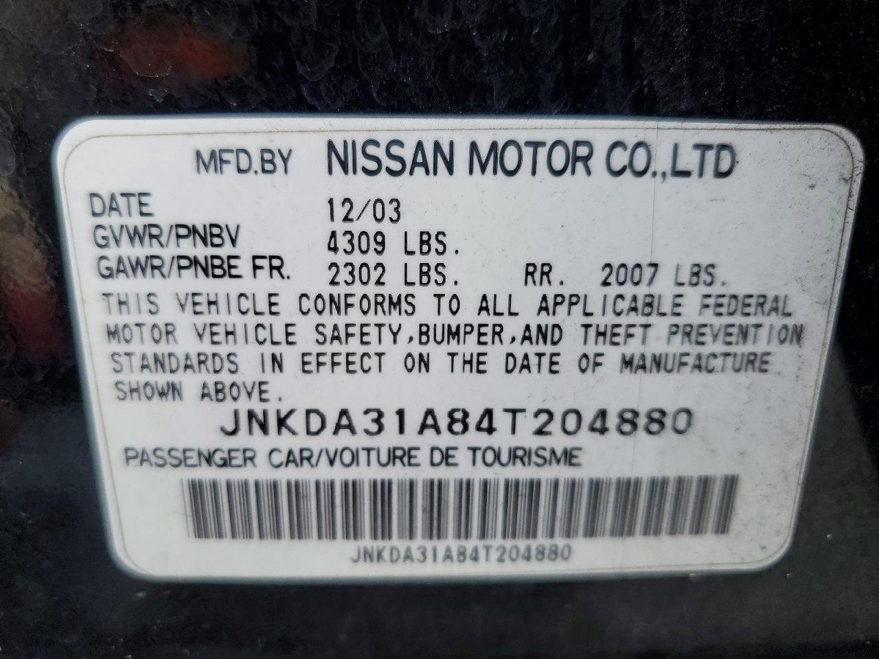 2004 Infiniti I35 Base Black vin: JNKDA31A84T204880