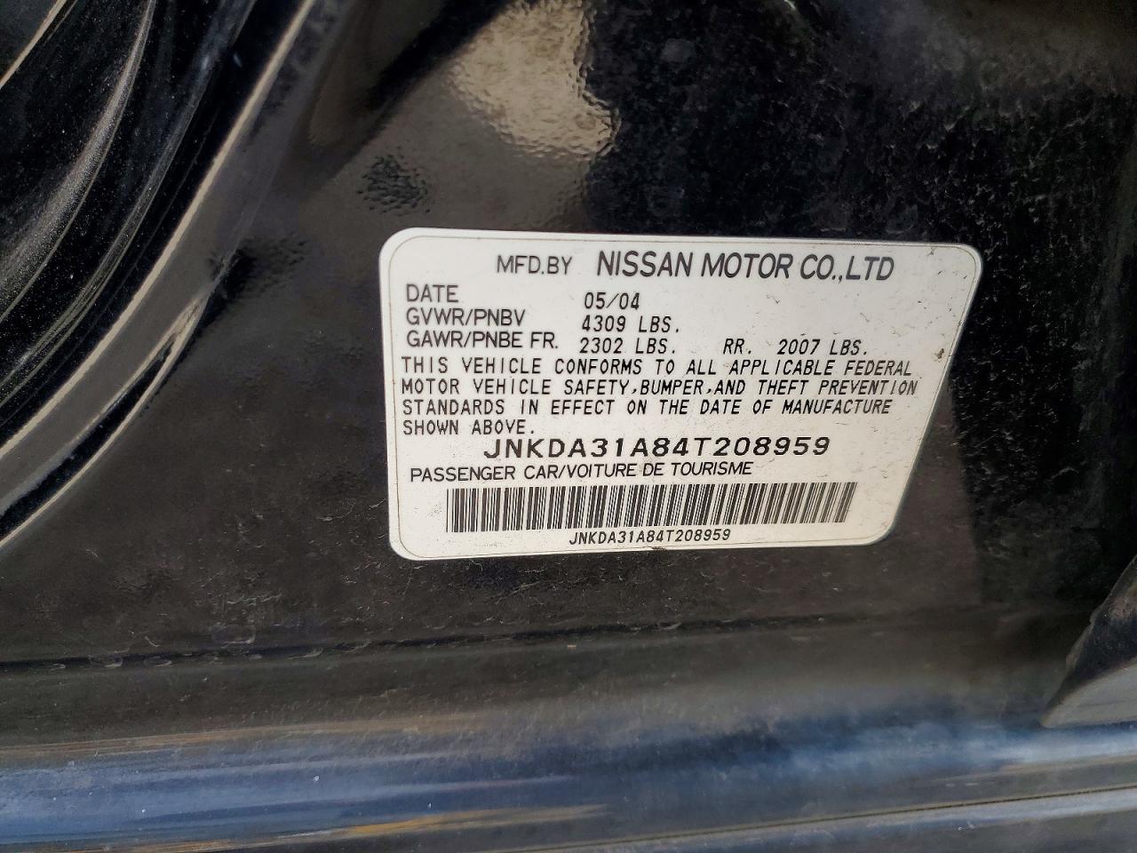 2004 Infiniti I35 Base Черный vin: JNKDA31A84T208959