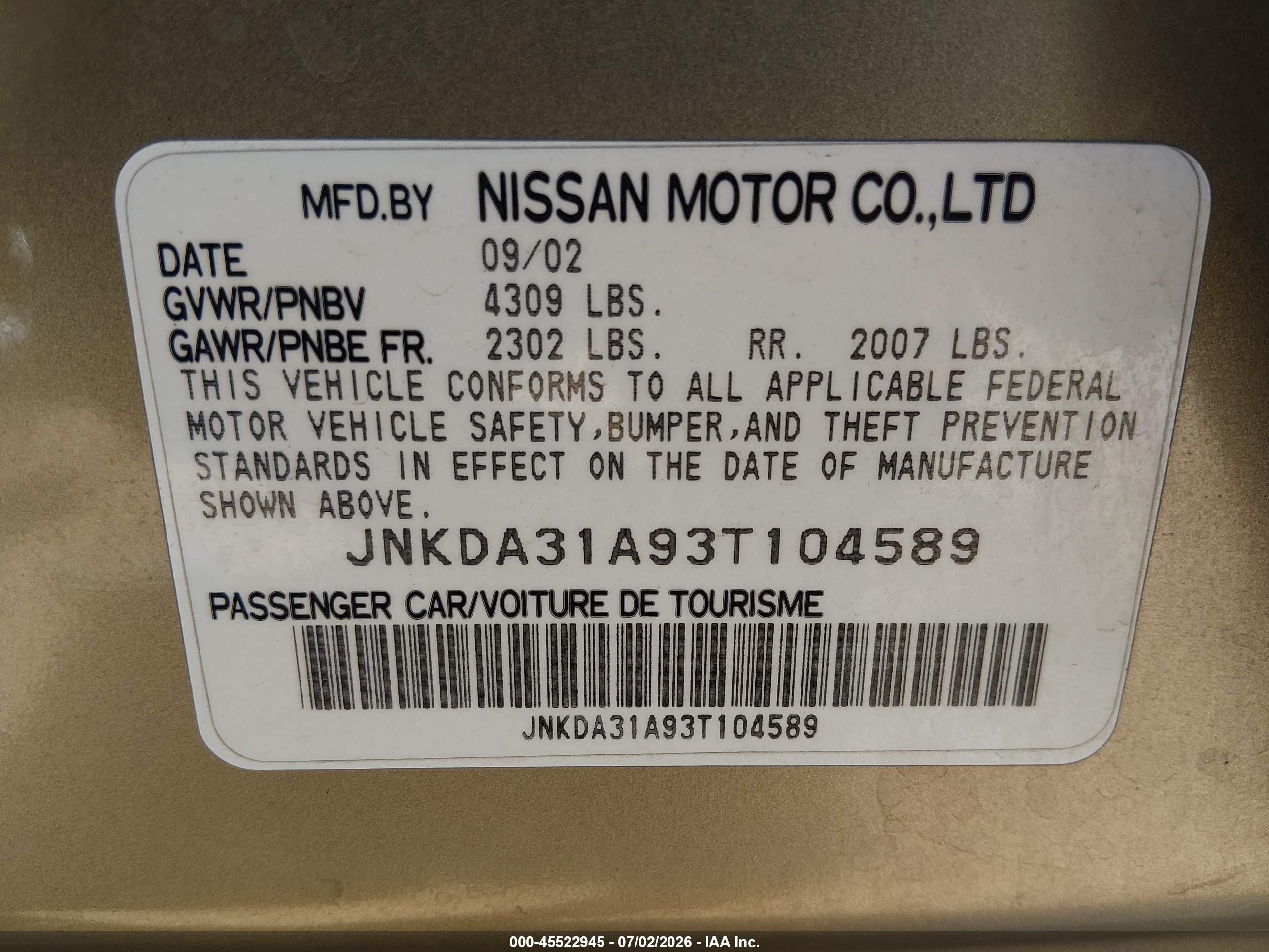 2003 Infiniti I35 Luxury Gold vin: JNKDA31A93T104589