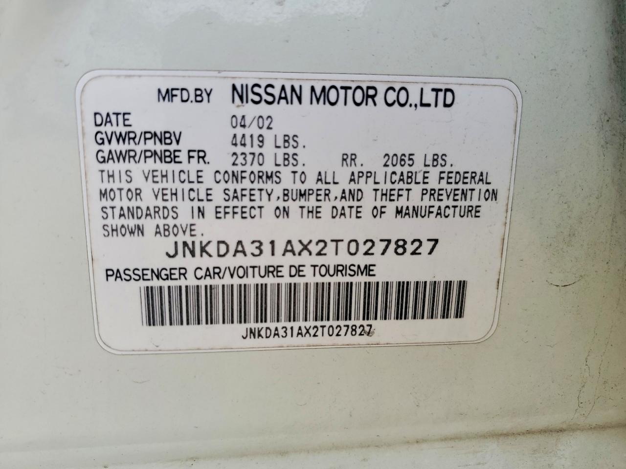 2002 Infiniti I35 Base Белый vin: JNKDA31AX2T027827