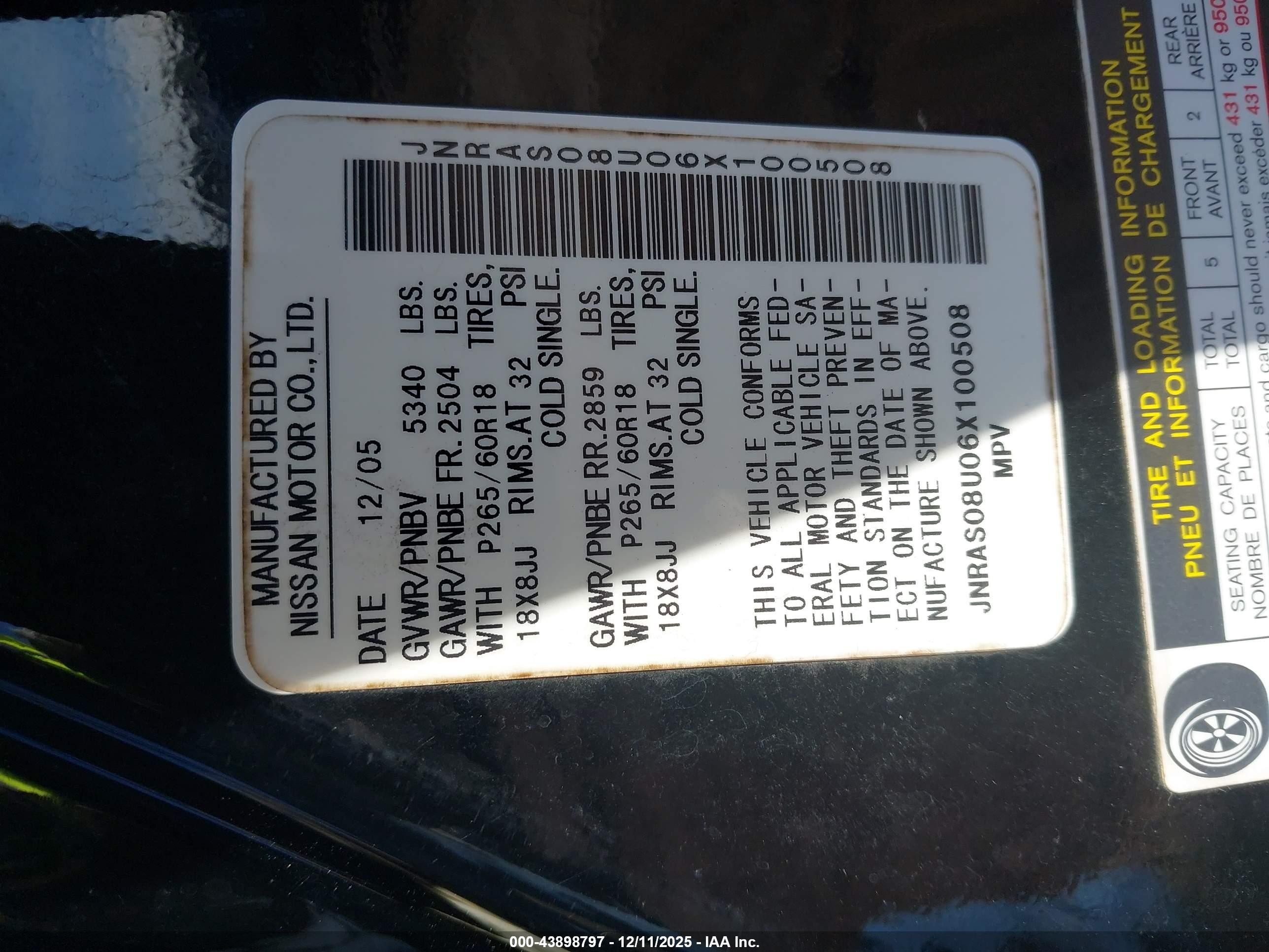 2006 Infiniti Fx35   Черный vin: JNRAS08U06X100508