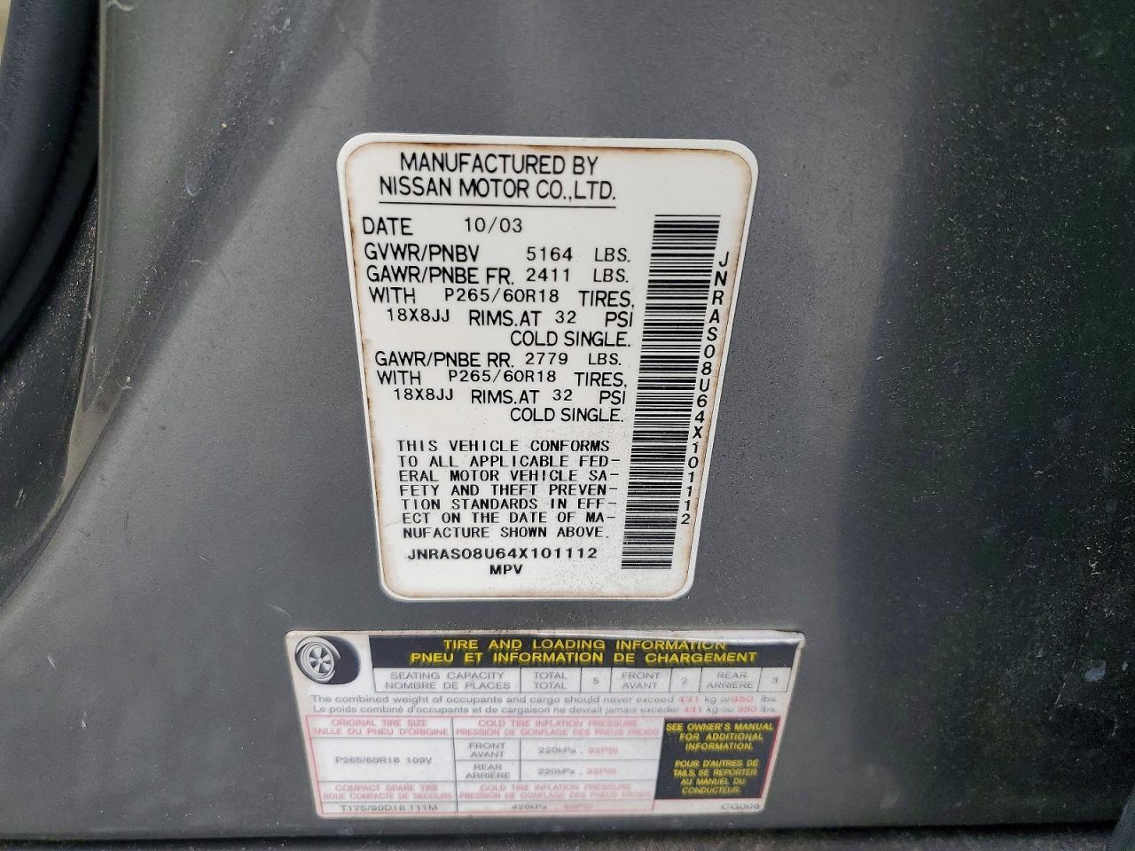 2004 Infiniti Fx35 Base Gray vin: JNRAS08U64X101112
