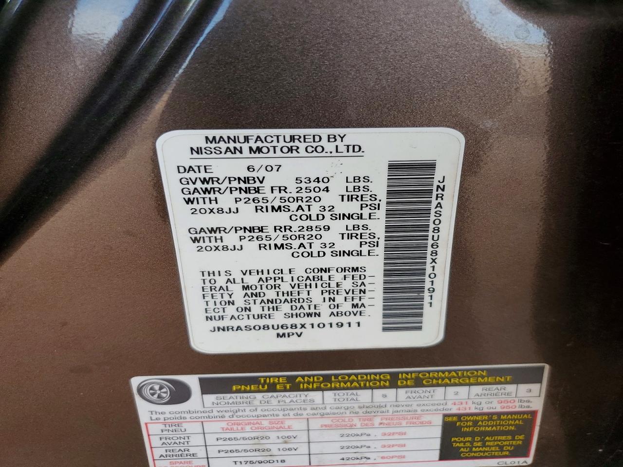 2008 Infiniti Fx35 Base Brown vin: JNRAS08U68X101911