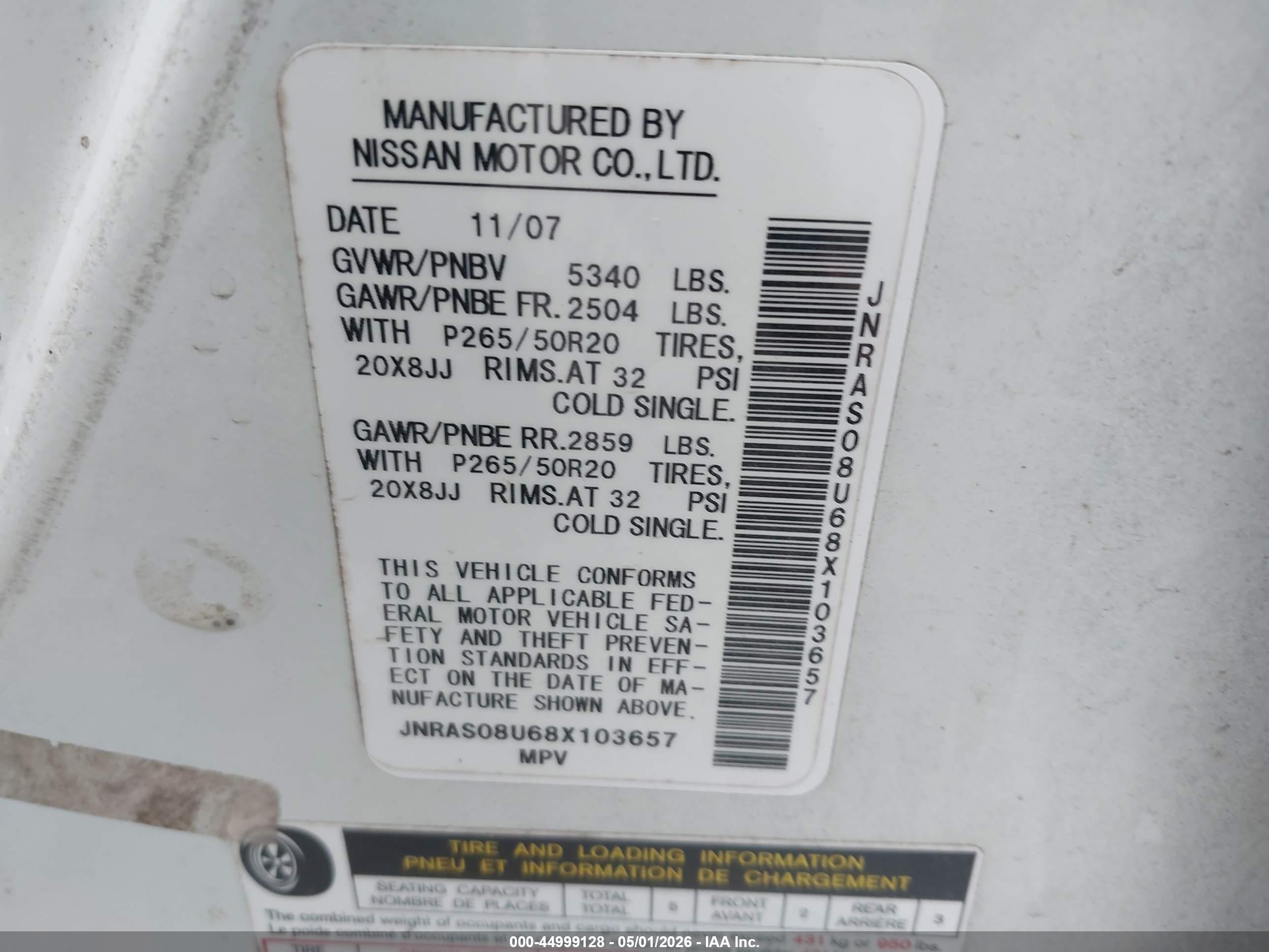 2008 Infiniti Fx35   White vin: JNRAS08U68X103657