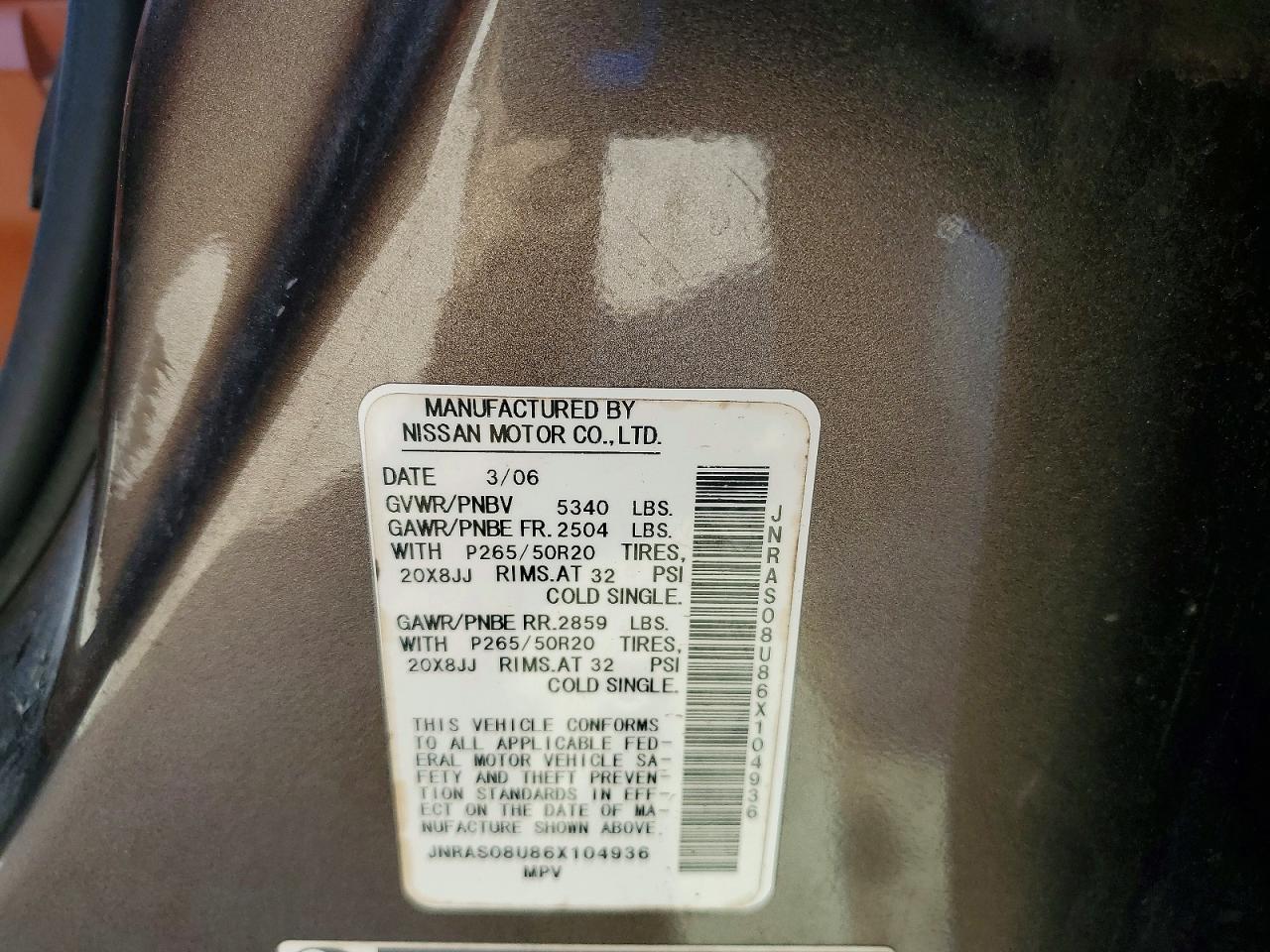 2006 Infiniti Fx35 Base Коричневый vin: JNRAS08U86X104936