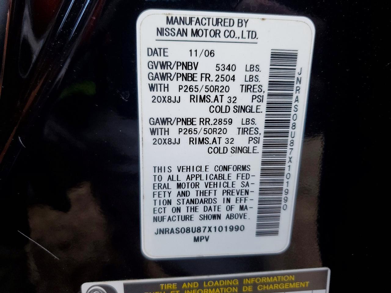 2007 Infiniti Fx35 Black vin: JNRAS08U87X101990