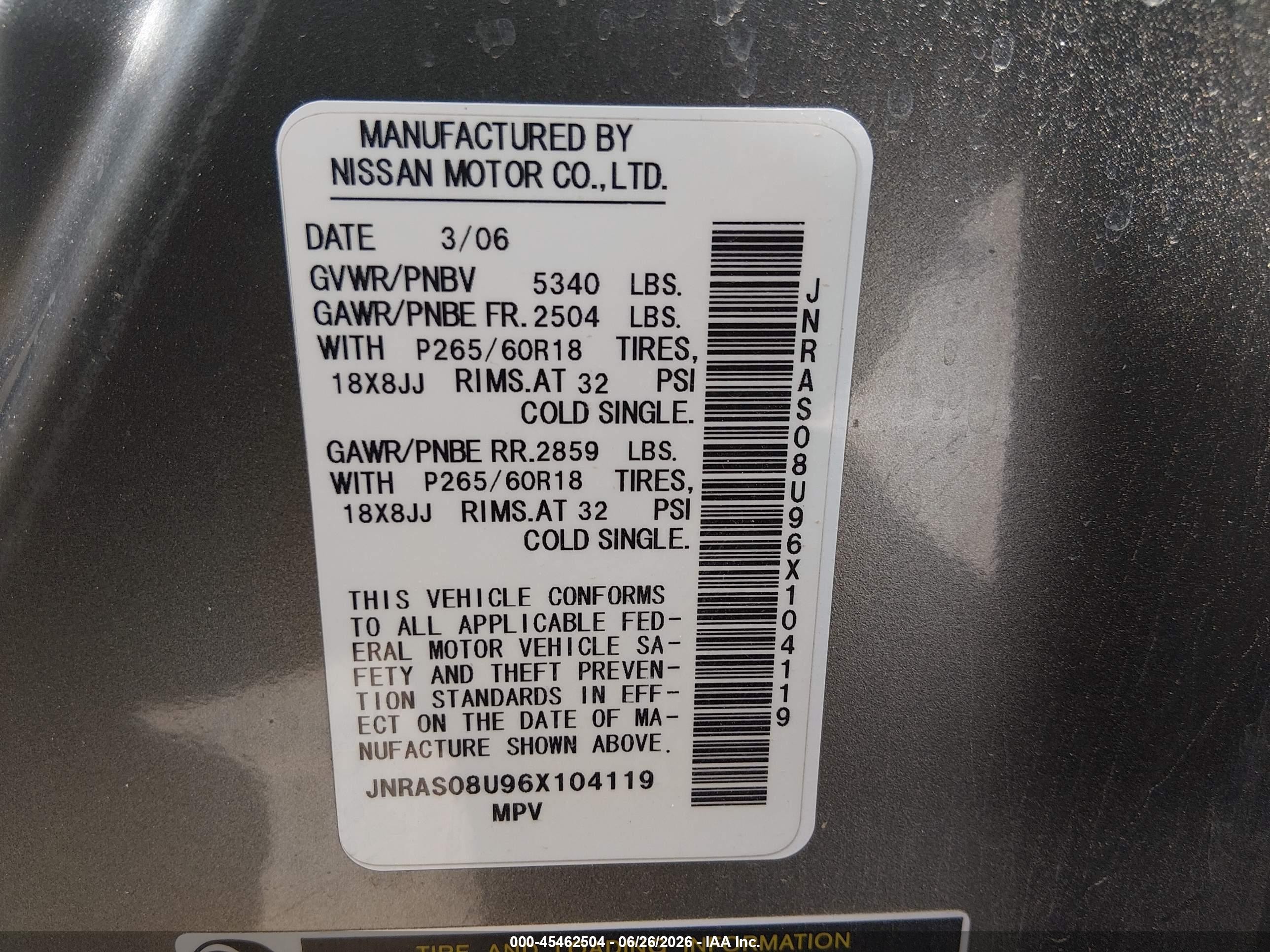 2006 Infiniti Fx35   Silver vin: JNRAS08U96X104119