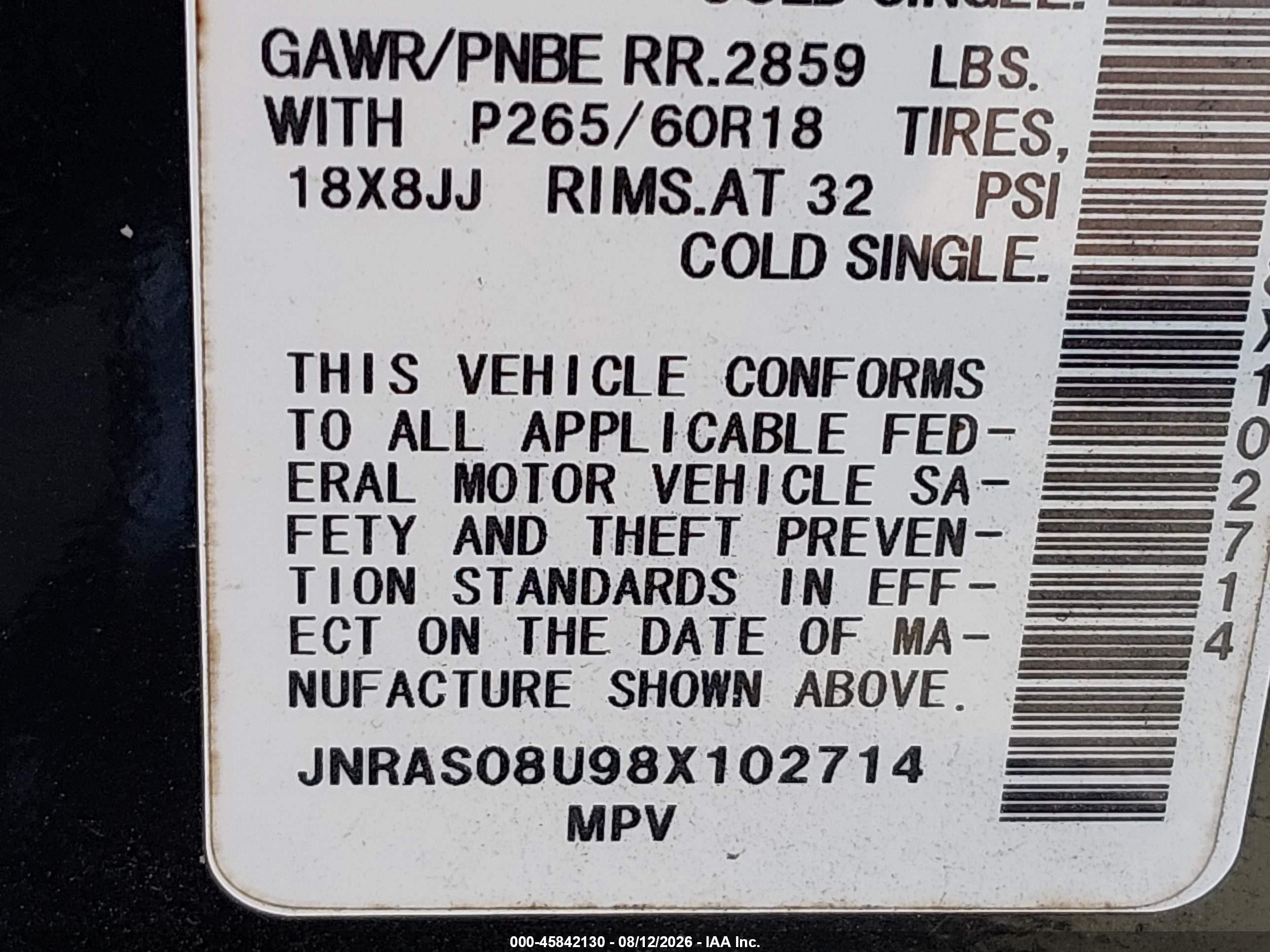 2008 Infiniti Fx35   Black vin: JNRAS08U98X102714