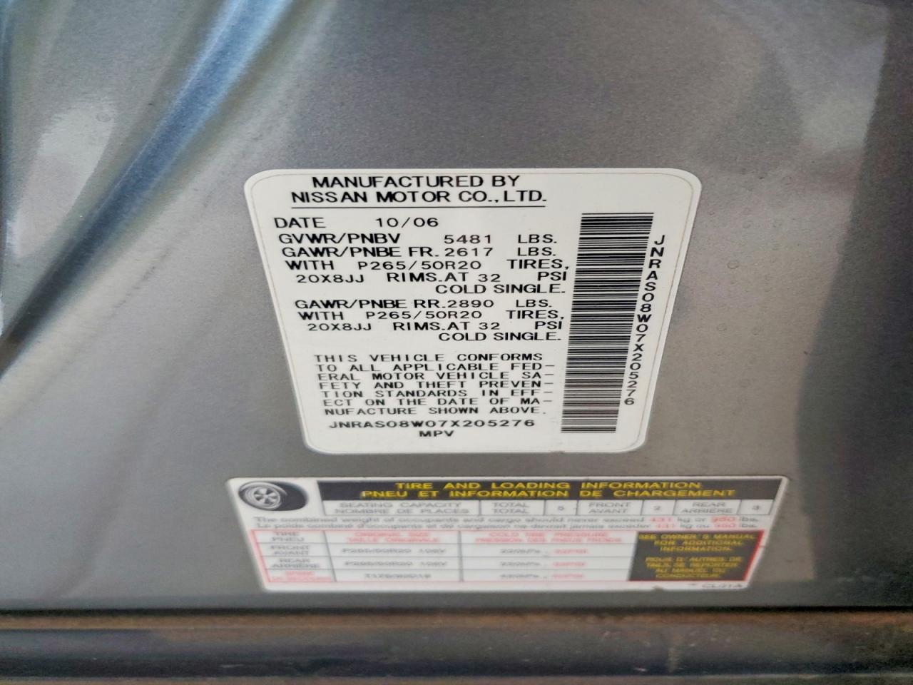 2007 Infiniti Fx35 Base Gray vin: JNRAS08W07X205276