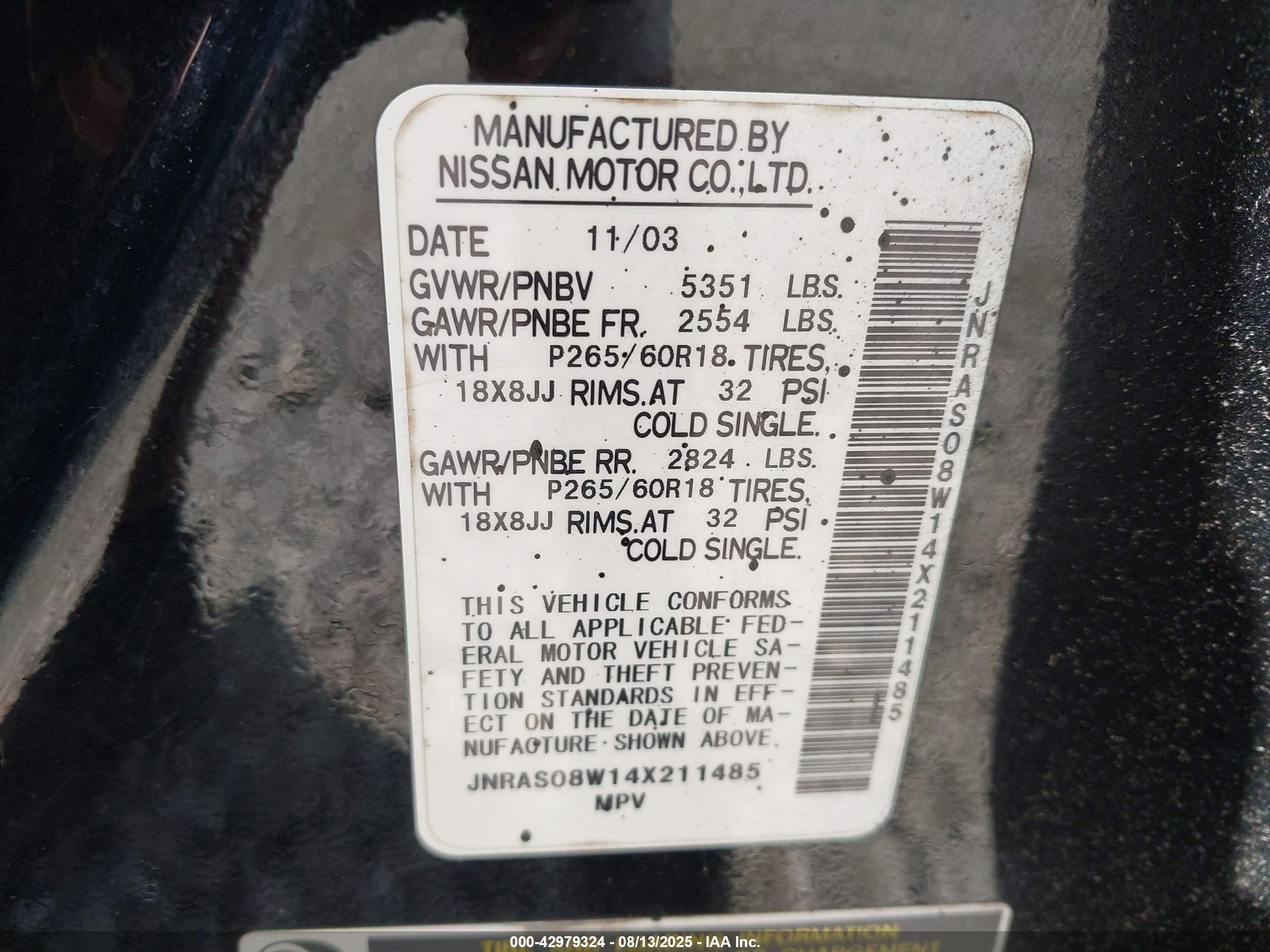 2004 Infiniti Fx35   Черный vin: JNRAS08W14X211485