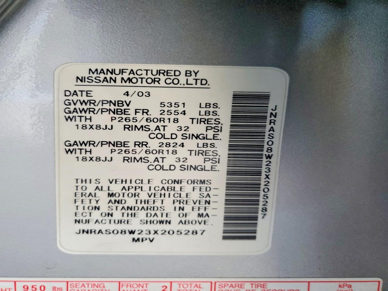 2003 Infiniti Fx35 Base Silver vin: JNRAS08W23X205287