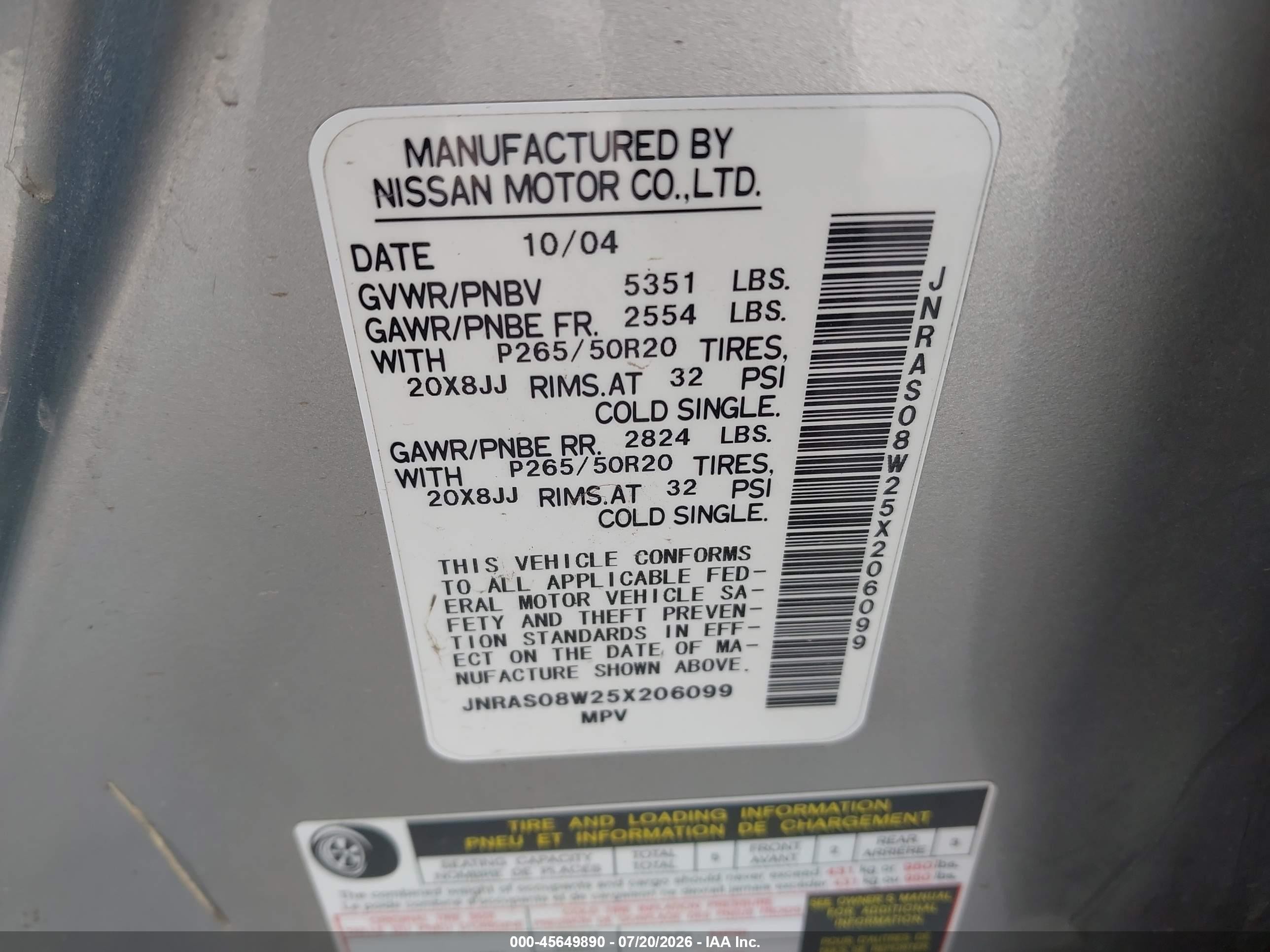 2005 Infiniti Fx35   Silver vin: JNRAS08W25X206099