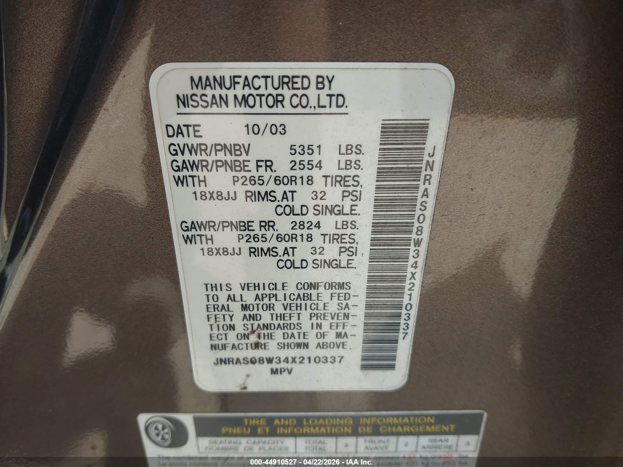 2004 Infiniti Fx35   Brown vin: JNRAS08W34X210337