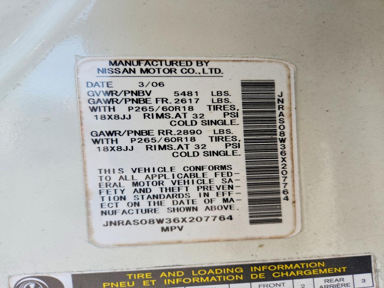2006 Infiniti Fx35 Base White vin: JNRAS08W36X207764